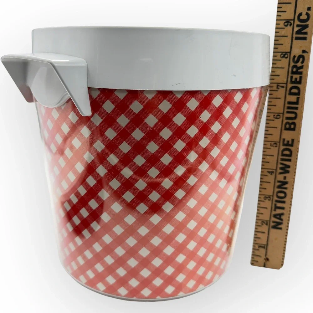 Vintage Thermo Serv West Bend Ice Bucket Red White Gingham Checkered Picnic MCM